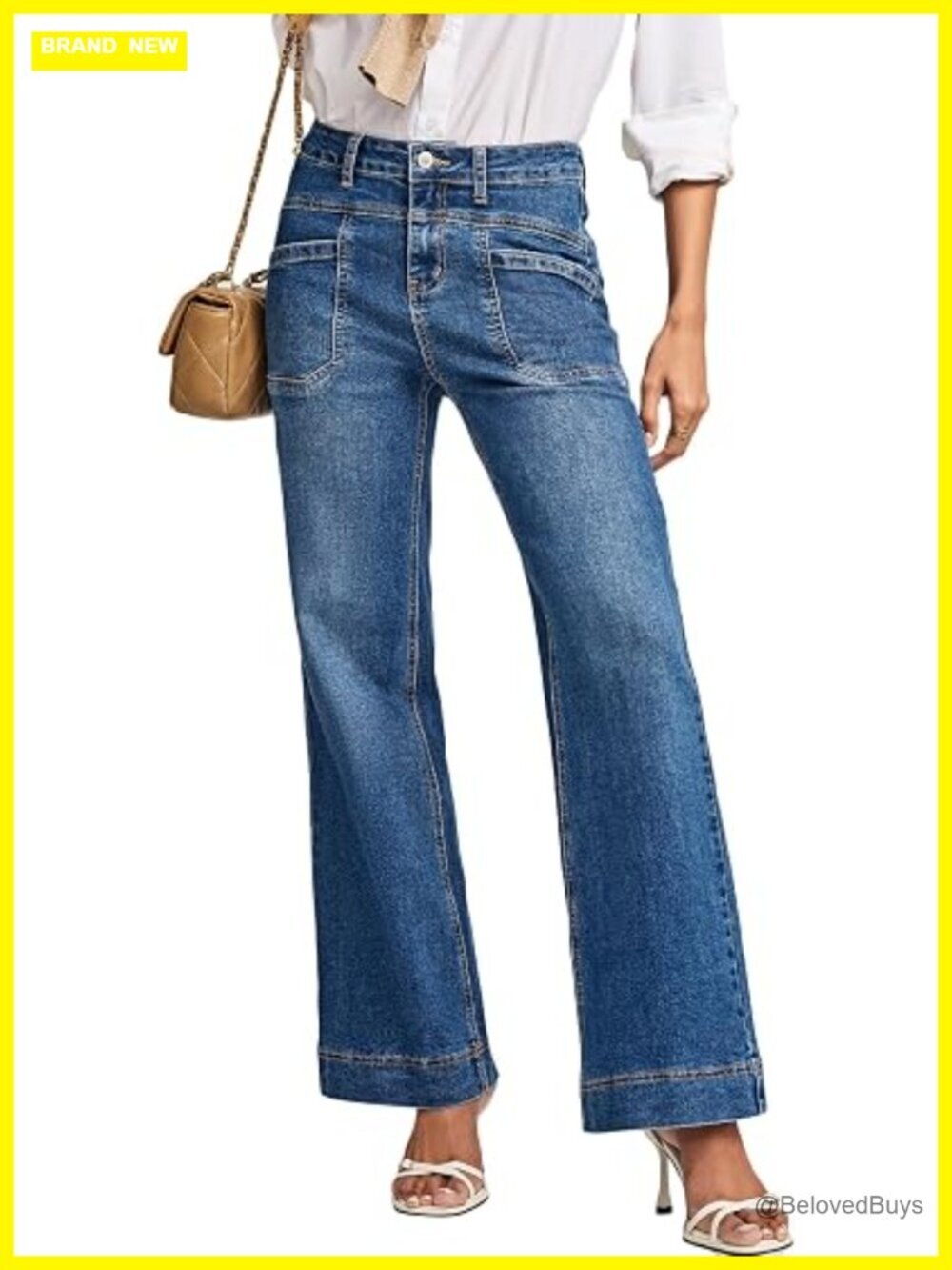 High Waisted Wide Leg Bootcut Jeans Stretchy Denim Pants Trendy